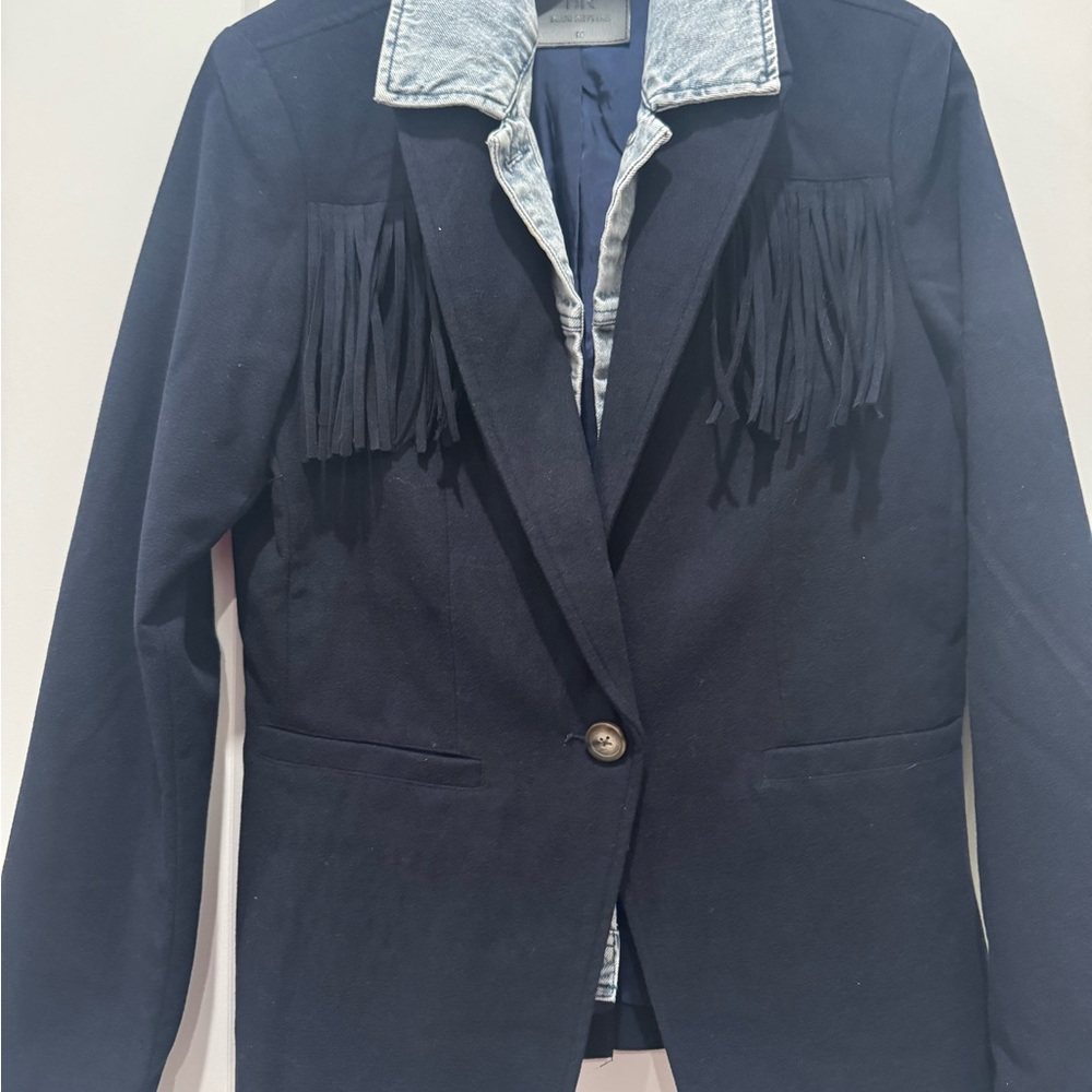 Blue Fringe Blazer with Western Flair